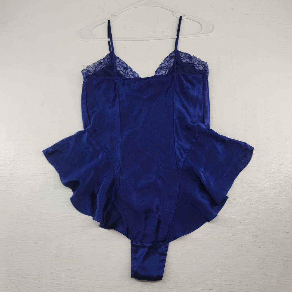 Victoria's Secret Small | Royal Blue Satin Lace Trim Ruffle Bodysuit Lingerie